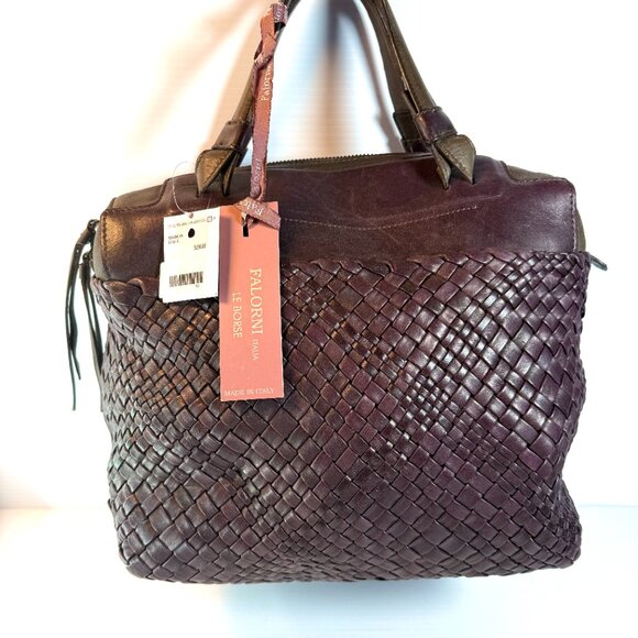 Falorini Italia Laborse Cordovan and Brown Leather Woven Handbag - Picture 1 of 9